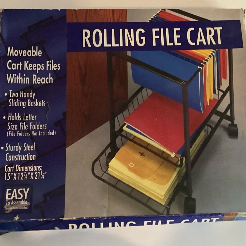 New Rolling File Cart Moveable 2Sliding Basket, Leter Holder File Folder15”1”x21